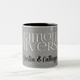 Caneca De Café Em Dois Tons Personalização do Damasco de Aniversário do Diamon