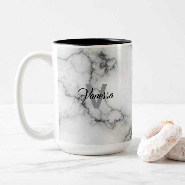 Caneca De Café Em Dois Tons Personalização do padrão Marble (Com Donut)