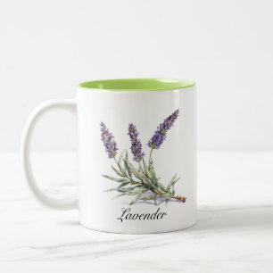 Caneca De Café Em Dois Tons Personalizado Bem-Estar Botânico Lavanda Aquarela