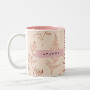 Caneca De Café Em Dois Tons Personalizado Delicado Esboço de Folha em Terracot