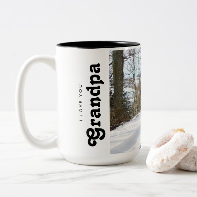Caneca De Café Em Dois Tons Personalizado, eu te amo, Vovô Foto (Com Donut)