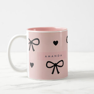Caneca De Café Em Dois Tons Personalizado Lindo Charme Rosa Arco e Coração Pad