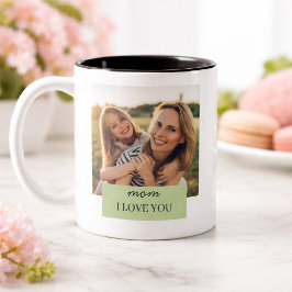 Caneca De Café Em Dois Tons Personalizado Mamãe Eu Te Amo Foto Verde Sage