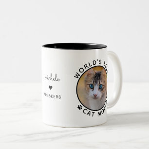 Caneca De Café Em Dois Tons Personalizado Melhor Mãe de Gato do Mundo Foto Nom