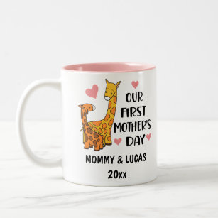 Caneca De Café Em Dois Tons Personalizado Nosso Primeiro Dia de as mães Girafa