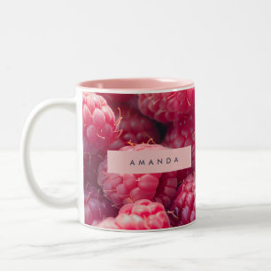 Caneca De Café Em Dois Tons Personalizado Vibrante Rosa Fruta Framboesa Bliss