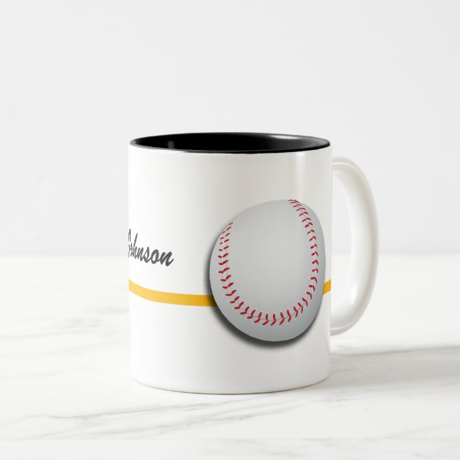 Caneca De Café Em Dois Tons Personalizar Baseball com Nome (Frente Esquerda)