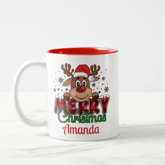 Caneca De Café Em Dois Tons Personalizar Mug de Reindeer de Natal Feliz (Esquerda)