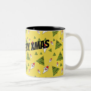 Caneca De Café Em Dois Tons Personalizar Papais noeis e Árvore de Natal,