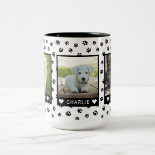 Caneca De Café Em Dois Tons Personalizar Três Fotos Pet Nomes Impressões de Pw