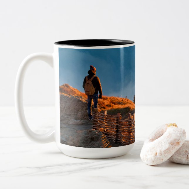 Caneca De Café Em Dois Tons Personalize Duas Fotografias Personalizadas (Com Donut)