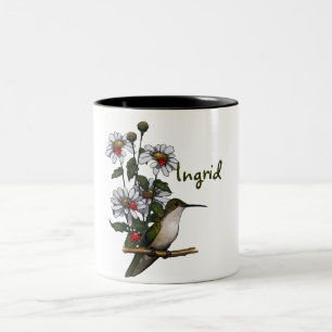 Caneca De Café Em Dois Tons Personalize: Margaridas, colibri, joaninhas: Arte