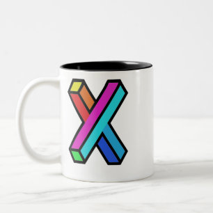 Caneca De Café Em Dois Tons Personalize o Monograma moderno colorido 3D inicia