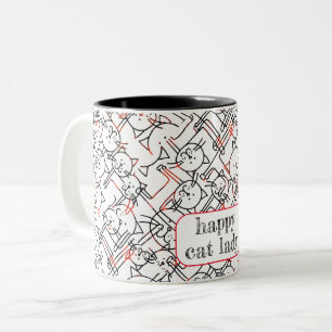 Caneca De Café Em Dois Tons personalize: senhora de gato sem filhos