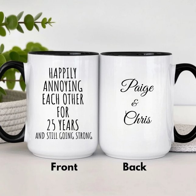 Caneca De Café Em Dois Tons Personalized 25th Anniversary Funny Silver (Criador carregado)
