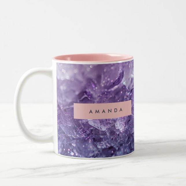 Caneca De Café Em Dois Tons Personalized Amethyst Crystal & Lavender Sparkle (Esquerda)