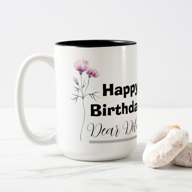 Caneca De Café Em Dois Tons Personalized birthday mug, custom birthday gift (Com Donut)