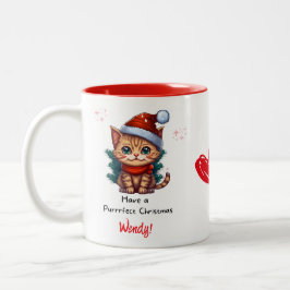 Caneca De Café Em Dois Tons Personalized Cat Themed Christmas Mug