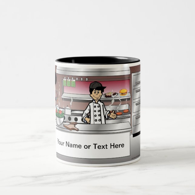 Caneca De Café Em Dois Tons Personalized Chef, with hat - Male Cartoon (Centro)
