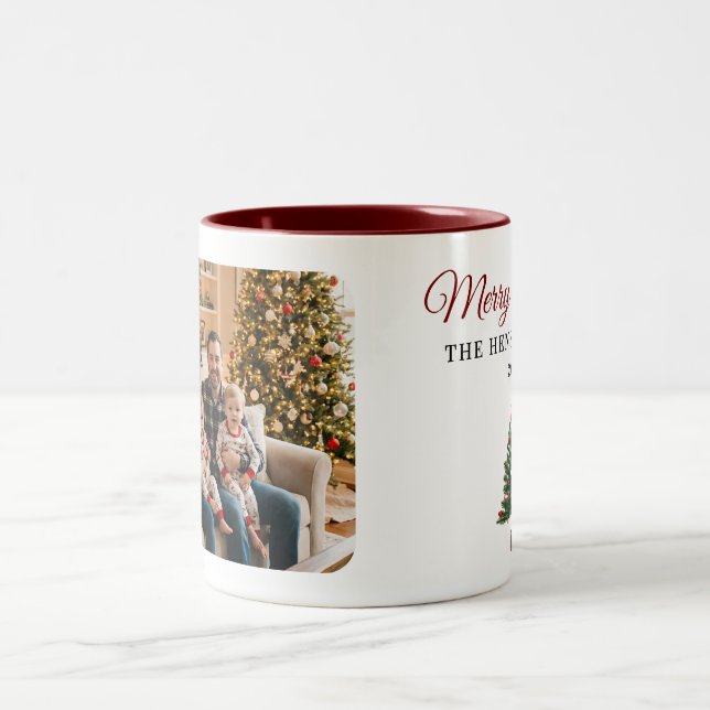 Caneca De Café Em Dois Tons Personalized Christmas Tree Family Photo  (Centro)