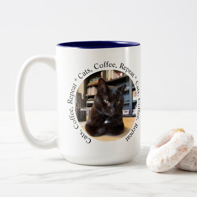Caneca De Café Em Dois Tons Personalized Coffee Cat Mug (Com Donut)