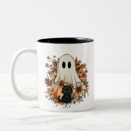 Caneca De Café Em Dois Tons Personalized Cute Ghost and Black Cat Autumn Mug