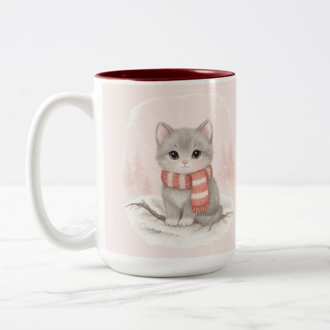 Caneca De Café Em Dois Tons Personalized Cute Kitten Winter Mug (Esquerda)
