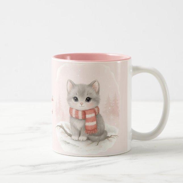 Caneca De Café Em Dois Tons Personalized Cute Kitten Winter Mug (Direita)