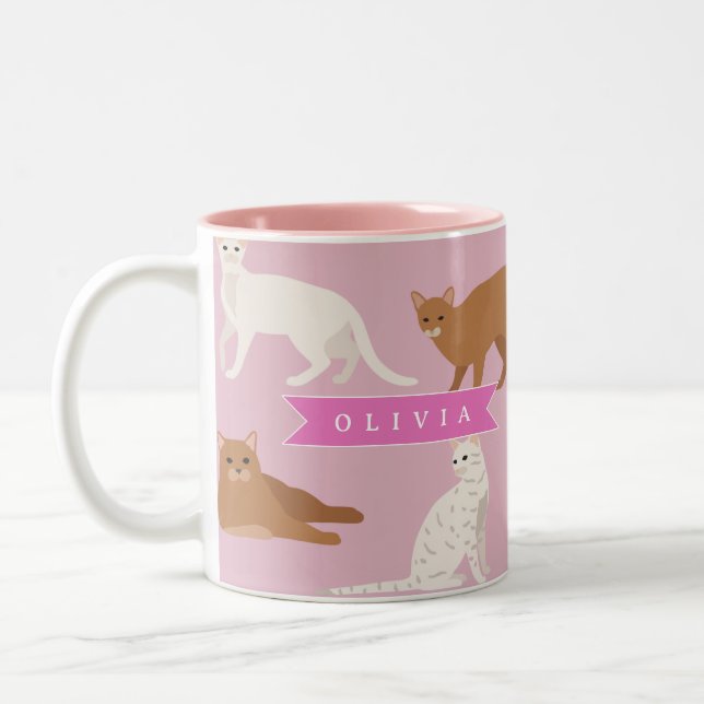 Caneca De Café Em Dois Tons Personalized Cute Pink Cat Pattern Gift Cat Lover (Esquerda)