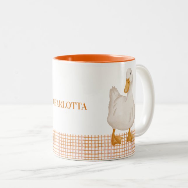 Caneca De Café Em Dois Tons Personalized Duck Mug – Cute Farm Animal Design wi (Frente Esquerda)
