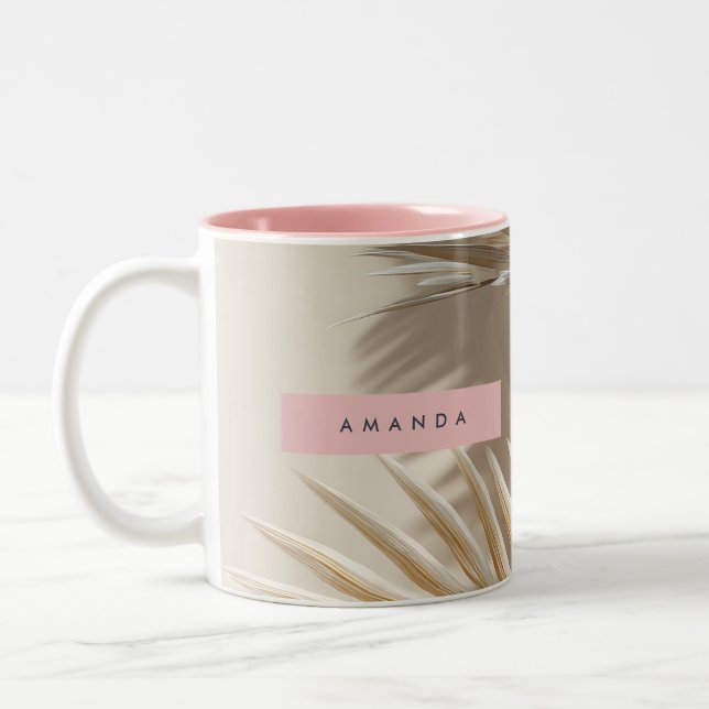 Caneca De Café Em Dois Tons Personalized Elegant Palm Fronds Style (Esquerda)