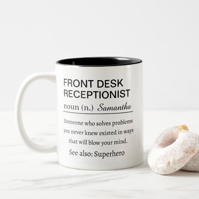 Caneca De Café Em Dois Tons Personalized Front Desk Receptionist Definition (Com Donut)