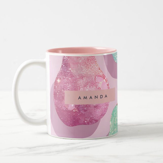 Caneca De Café Em Dois Tons Personalized Glitter Pink and Aqua Pears (Esquerda)