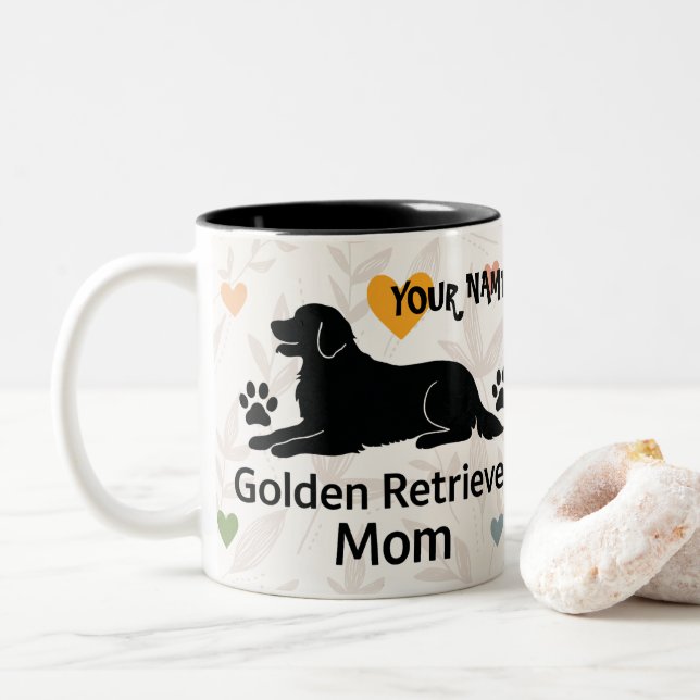 Caneca De Café Em Dois Tons Personalized Golden Retriever Mom Mug  Custom Name (Com Donut)