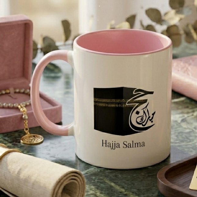 Caneca De Café Em Dois Tons Personalized Hajj Mubarak Kaaba Pink TwoTone Coffe (Criador carregado)
