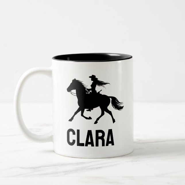 Caneca De Café Em Dois Tons personalized horse girl mug custom name equestrian (Esquerda)