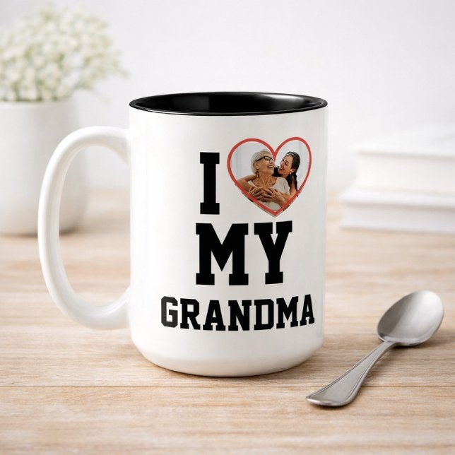 Caneca De Café Em Dois Tons Personalized I Love My Grandma Photo (Criador carregado)