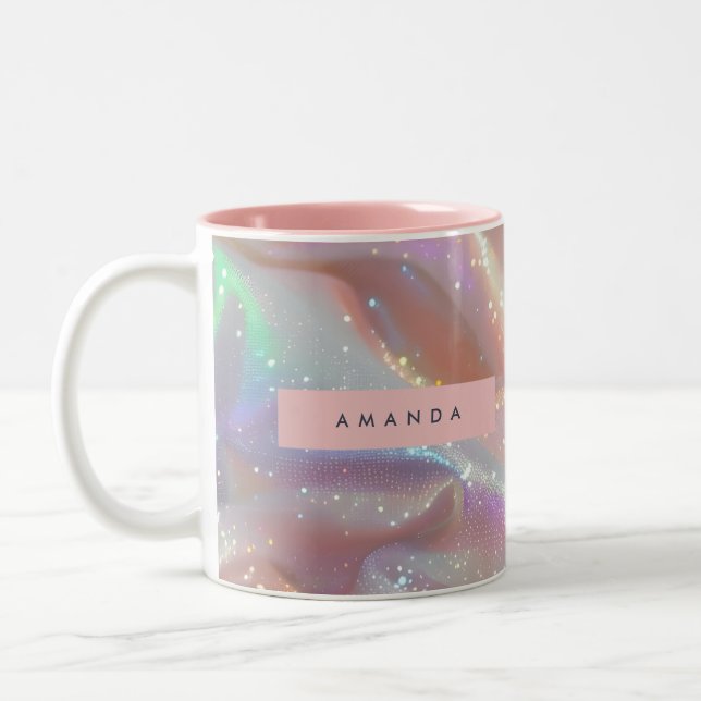 Caneca De Café Em Dois Tons Personalized Iridescent Pastel Sparkle Satin (Esquerda)