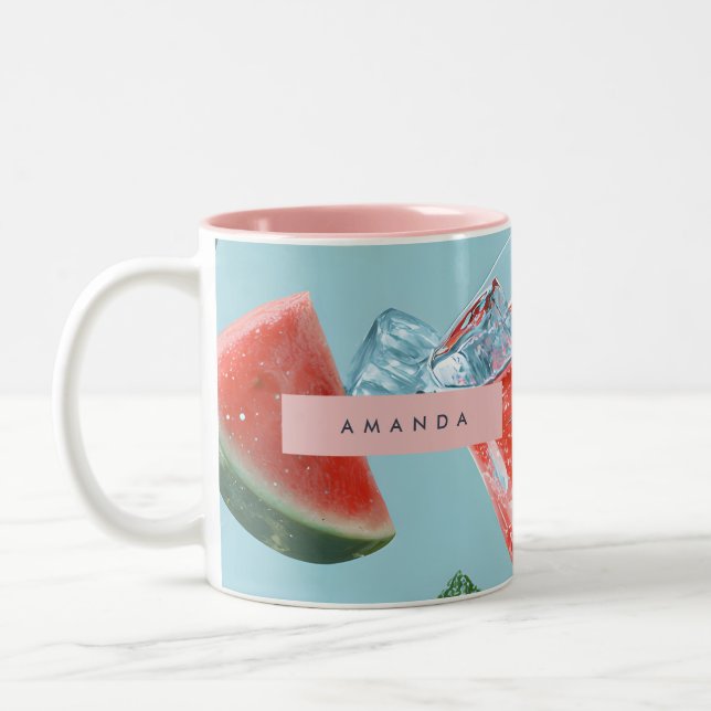 Caneca De Café Em Dois Tons Personalized Juicy Watermelon Mint Sparkle (Esquerda)