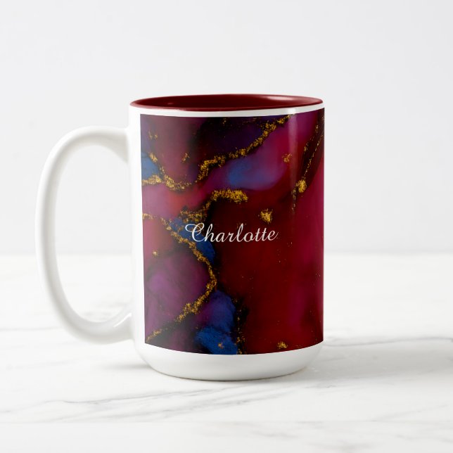 Caneca De Café Em Dois Tons Personalized Luxury Marble Pattern Custom Name Mug (Esquerda)