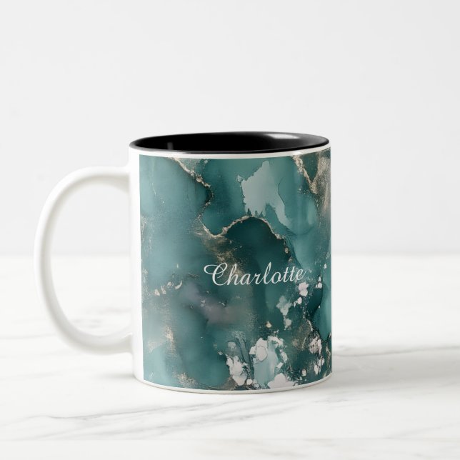 Caneca De Café Em Dois Tons Personalized Luxury Marble Pattern Custom Name Mug (Esquerda)