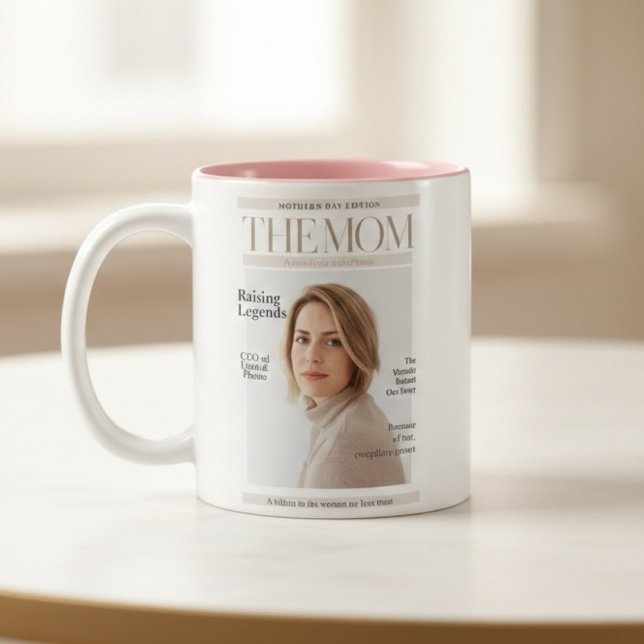 Caneca De Café Em Dois Tons Personalized Magazine Cover Mom – Custom Photo (Criador carregado)