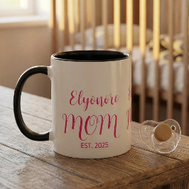 Caneca De Café Em Dois Tons Personalized Mom Name Established Pink Script 