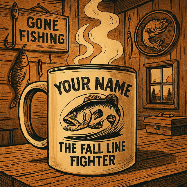 Caneca De Café Em Dois Tons Personalized Name Fall Line Bass (Criador carregado)