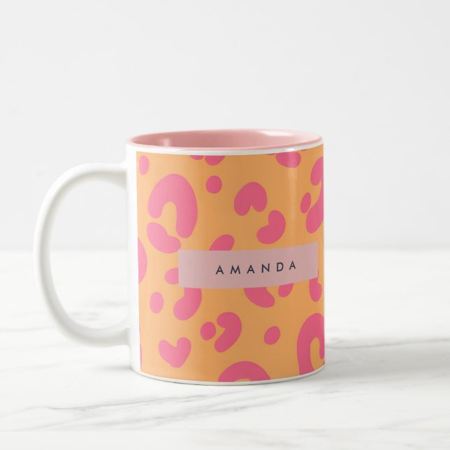 Caneca De Café Em Dois Tons Personalized Orange Bold Pink Leopard Print (Esquerda)