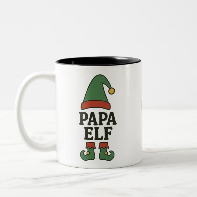 Caneca De Café Em Dois Tons Personalized Papa Elf Mug – Custom Christmas Gift  (Esquerda)