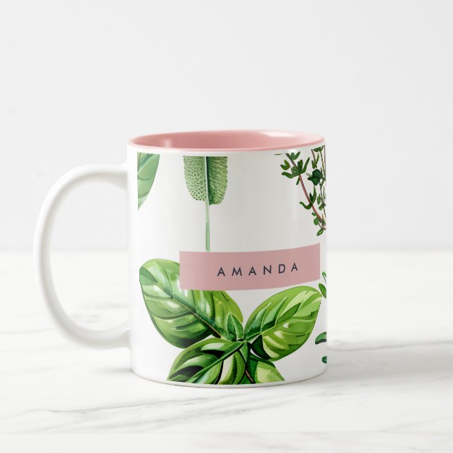 Caneca De Café Em Dois Tons Personalized Pastel Lush Garden Herbs  (Esquerda)