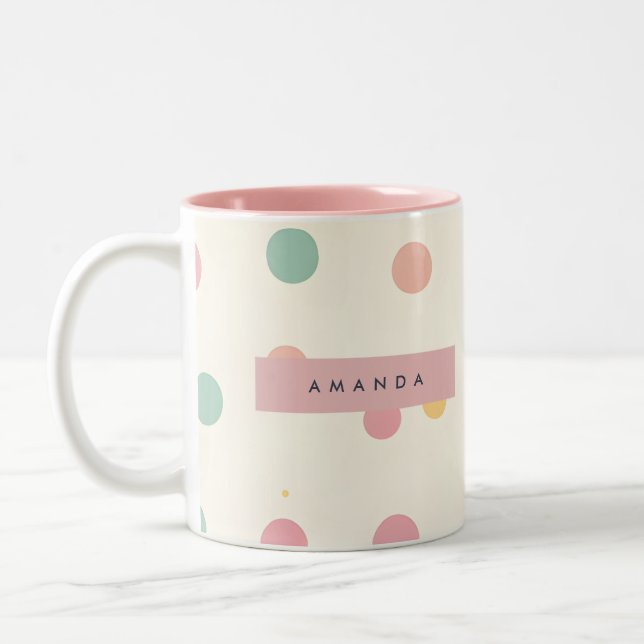 Caneca De Café Em Dois Tons Personalized Pastel Macaron Polka Dot  (Esquerda)