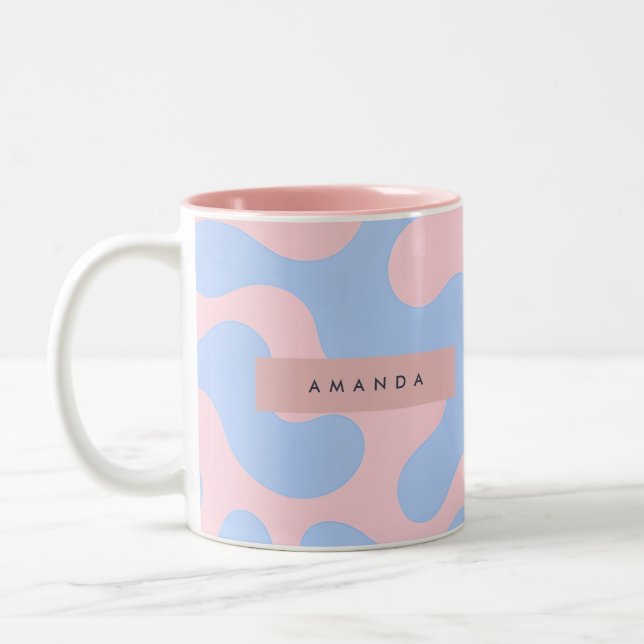 Caneca De Café Em Dois Tons Personalized Pastel Pink and Baby Blue Abstract (Esquerda)