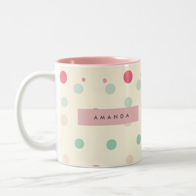 Caneca De Café Em Dois Tons Personalized Pastel Polka Dot Style  (Esquerda)